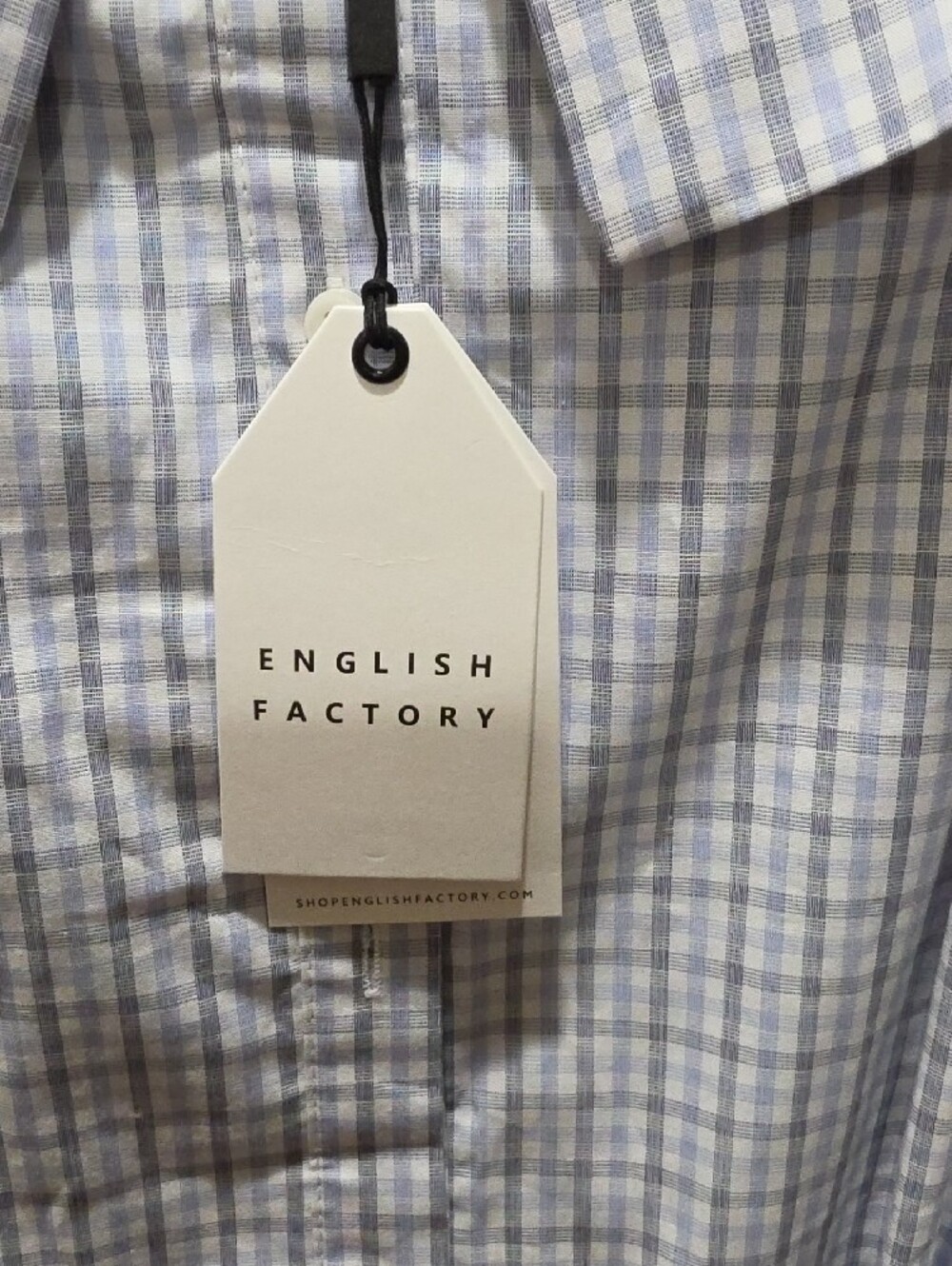 English Factory Blue and White Plaid Off-Shoulder Shirt Dress $140 - Picture 2 of 6